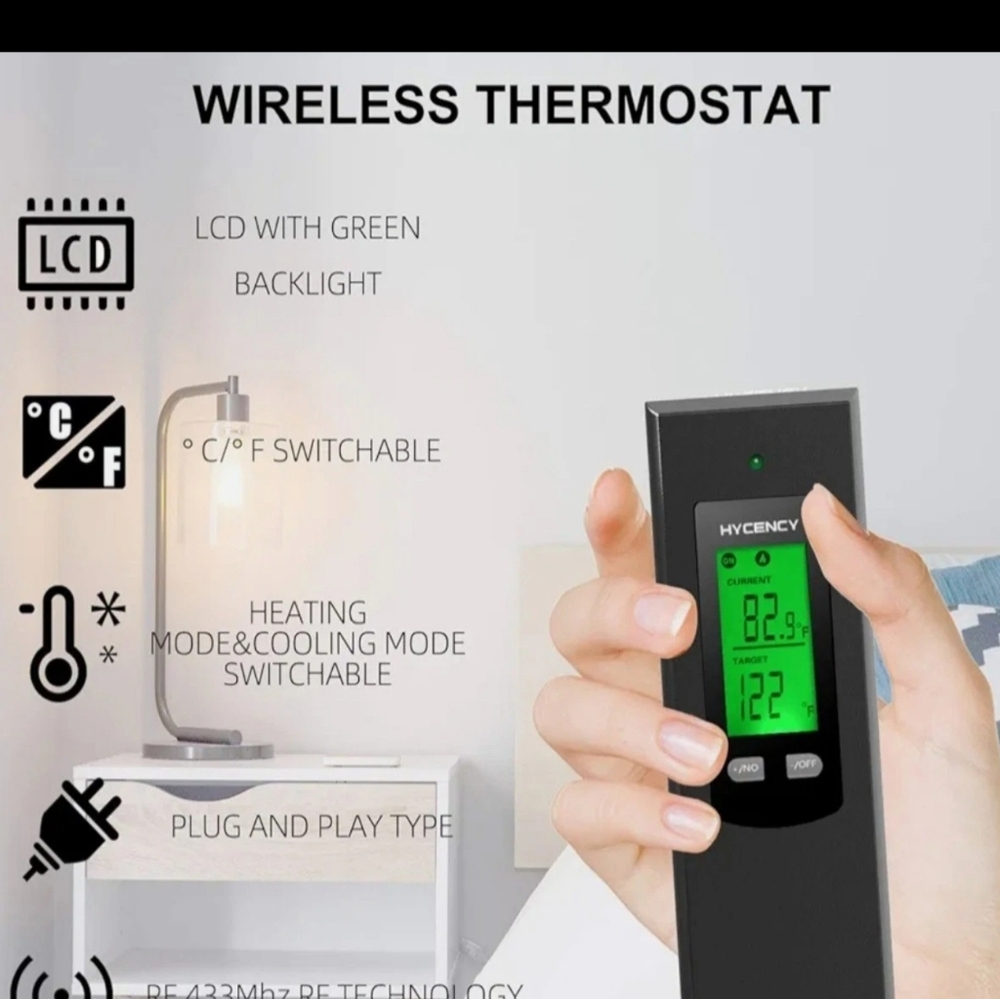 Hycency Wireless Thermostat with Green LCD